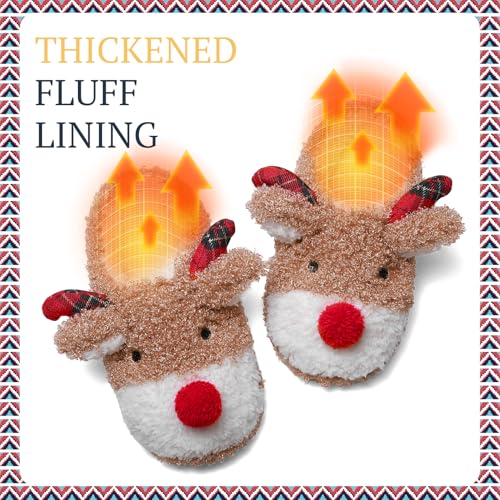 Women's Fuzzy Reindeer House Slippers Cozy Indoor Shoes W402399