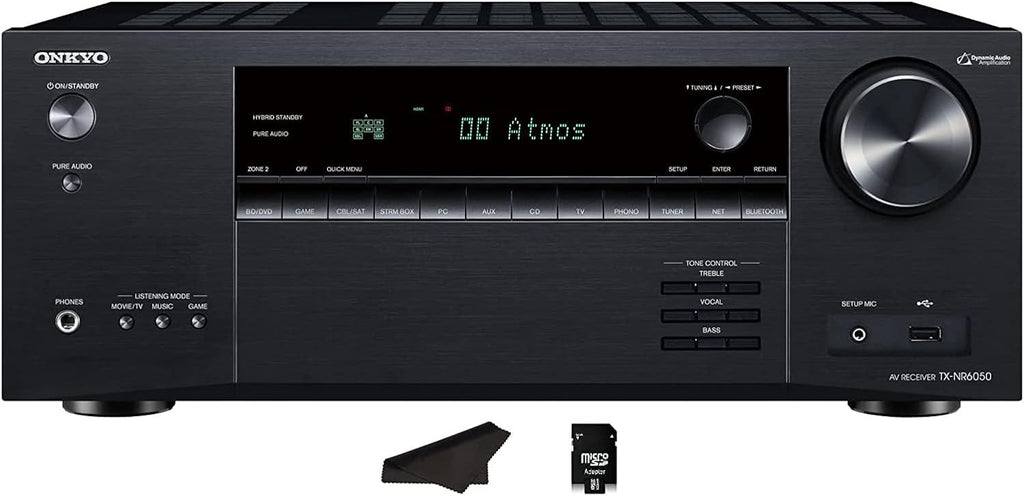 Onkyo TX-NR6050 + 7.2 Channel Network Home Theater | Smart AV Receiver | 8K/60, 4K/120Hz | 90W | HDR | VRR | DTS | Dolby Atmos | ALLM | QFT | Includes Kwalicable Micro SD Card & Cleaning Cloth
