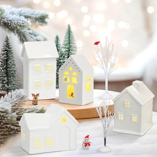 LED Christmas Village Set with 8 Ceramic Houses and 17 Trees Q91350