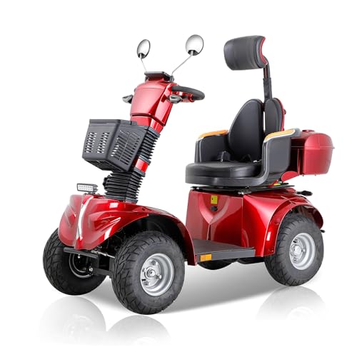 All Terrain Mobility Scooter,Heavy Duty Mobility Scooter for Seniors & Adults,500 lbs Capacity Heavy-Duty 4 Wheel Mobility Scooter Handicap Scooters for Adults (Red)