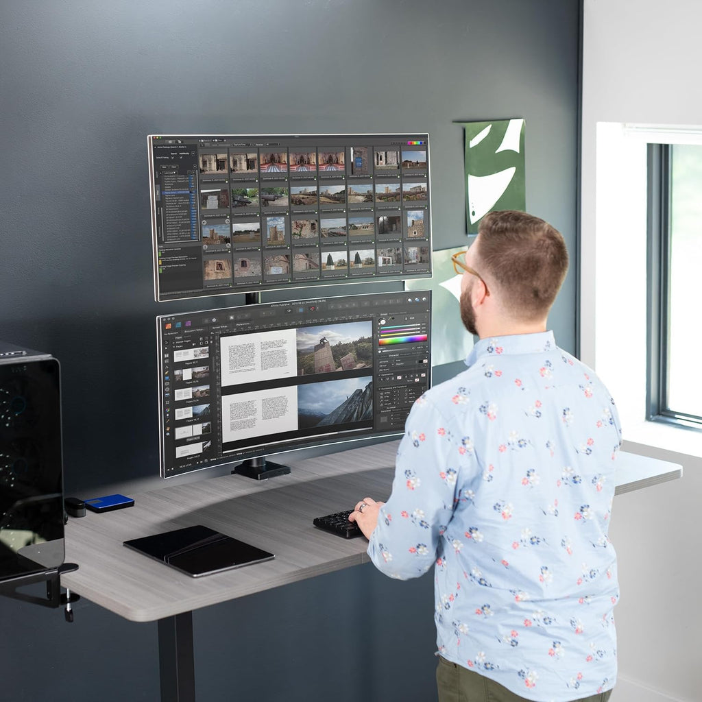 Dual Monitor Desk Mount with Extension Arms for 2 Ultrawide Screens up to 43 inches, 50 lbs Capacity, Black W552