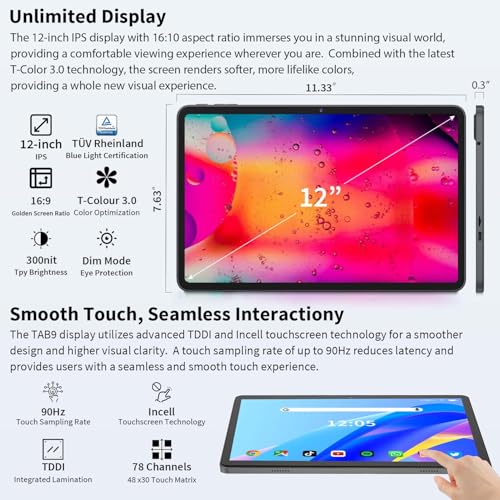 12 Inch Android Tablet with Keyboard, 24GB RAM, 256GB Storage, 2K Display J343
