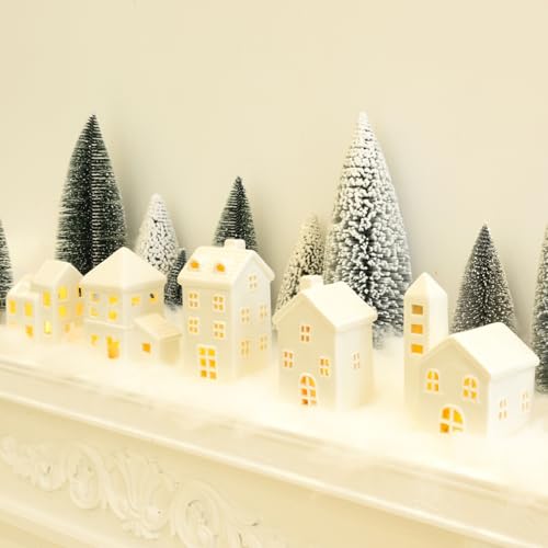 Ceramic Christmas Village Houses with Trees and Fake Snow Z73549