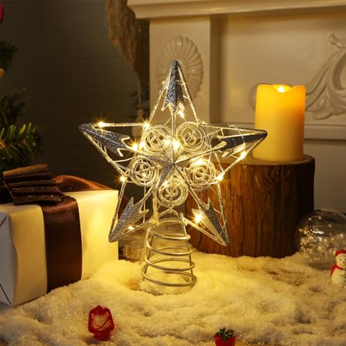 Star Tree Topper with 20 LED Lights, Battery Powered Christmas Decorations W511339