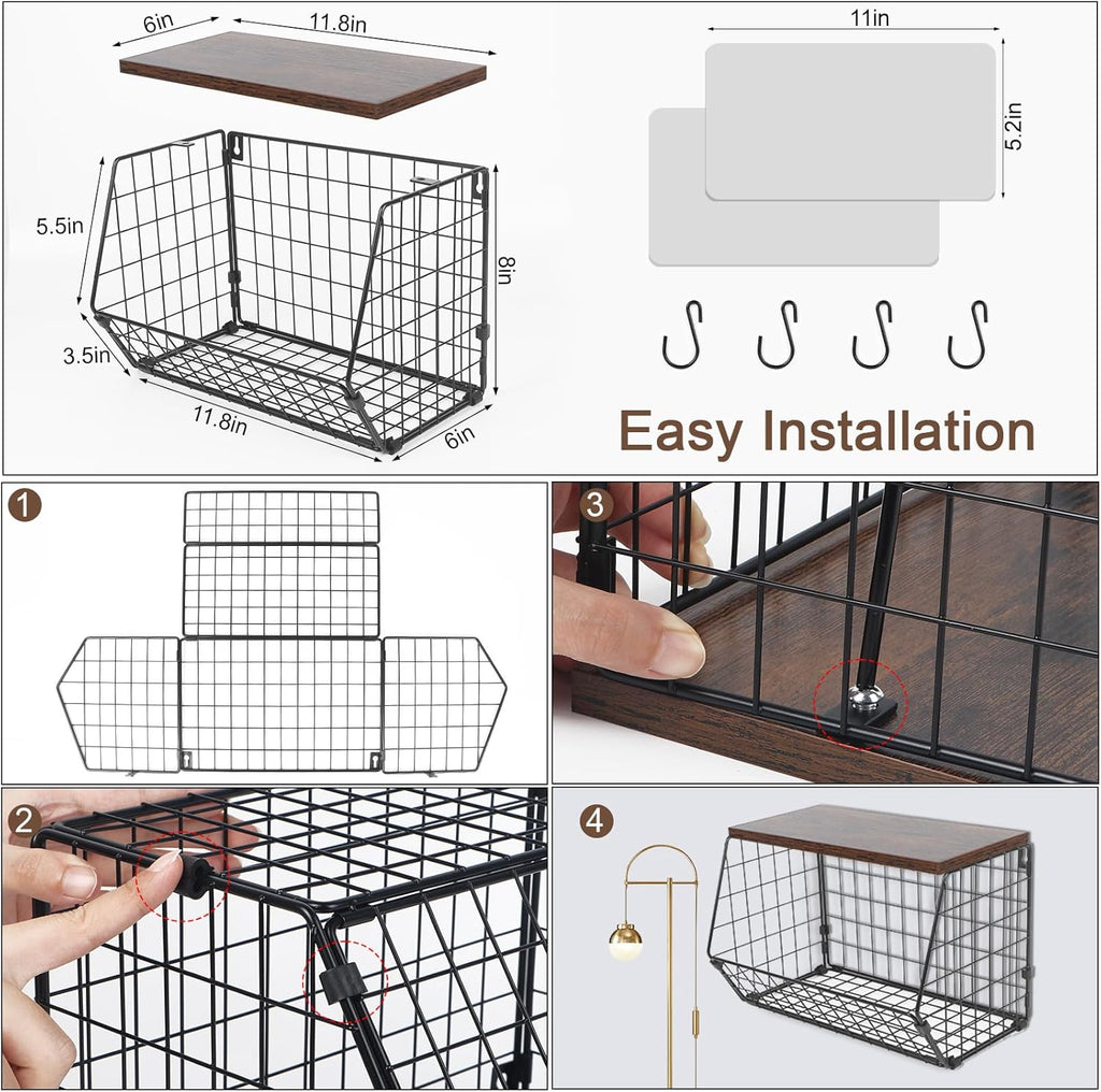 Fruit Basket for Kitchen Counter with Hooks, Stackable Wire Storage T944935