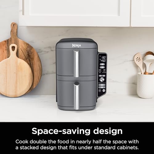Air Fryer, 8 QT DoubleStack 2-Basket, Space Saving Design, 6-in-1, Roast & Bake, Dishwasher Safe Parts, Black N43591