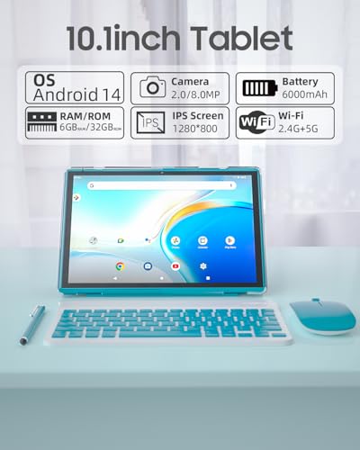 10 in Tablet 2 in 1 Android 14 with Keyboard, Mouse, Stylus Pen, Case, 6GB+32GB, WiFi-6 X68807