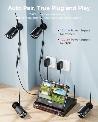 Wireless Security Camera System, 16CH 4K NVR, 4Pcs 3MP WiFi Cameras, Night Vision, Motion Detection, 1TB HDD P9721