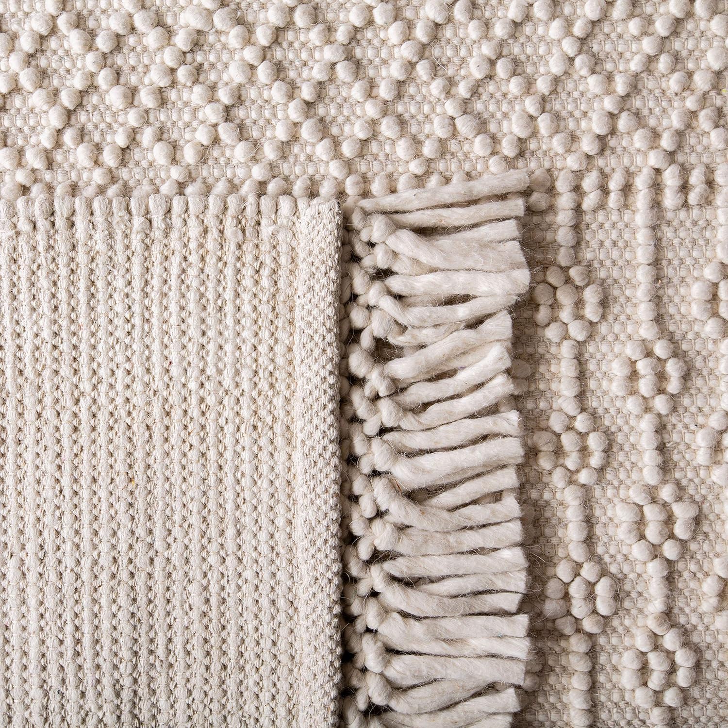 Handmade Moroccan Wool Fringe Accent Rug - 2' x 3', Ivory U241