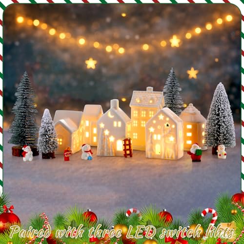 LED Ceramic Christmas Village Set with Light Up Houses and Figurines U9709