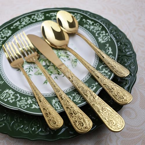 Gold Stainless Steel 20 Piece Flatware Set with Fork Spoon and Knife T960