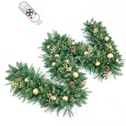 Pre-Lit Artificial Christmas Garland with Dual Color LED Lights and Remote Timer Q9646