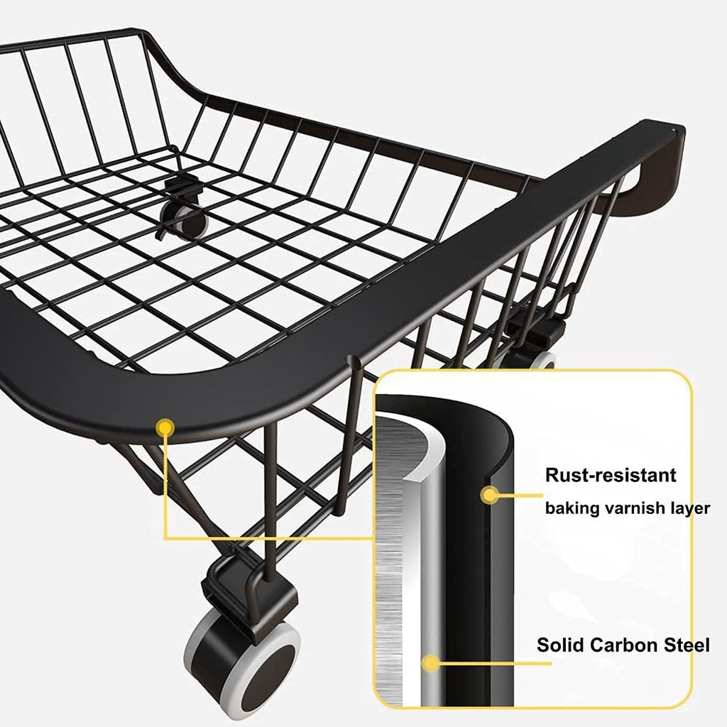 3 Tier Fruit Basket Stand with Wheels, Metal Storage Cart for Kitchen Pantry E464