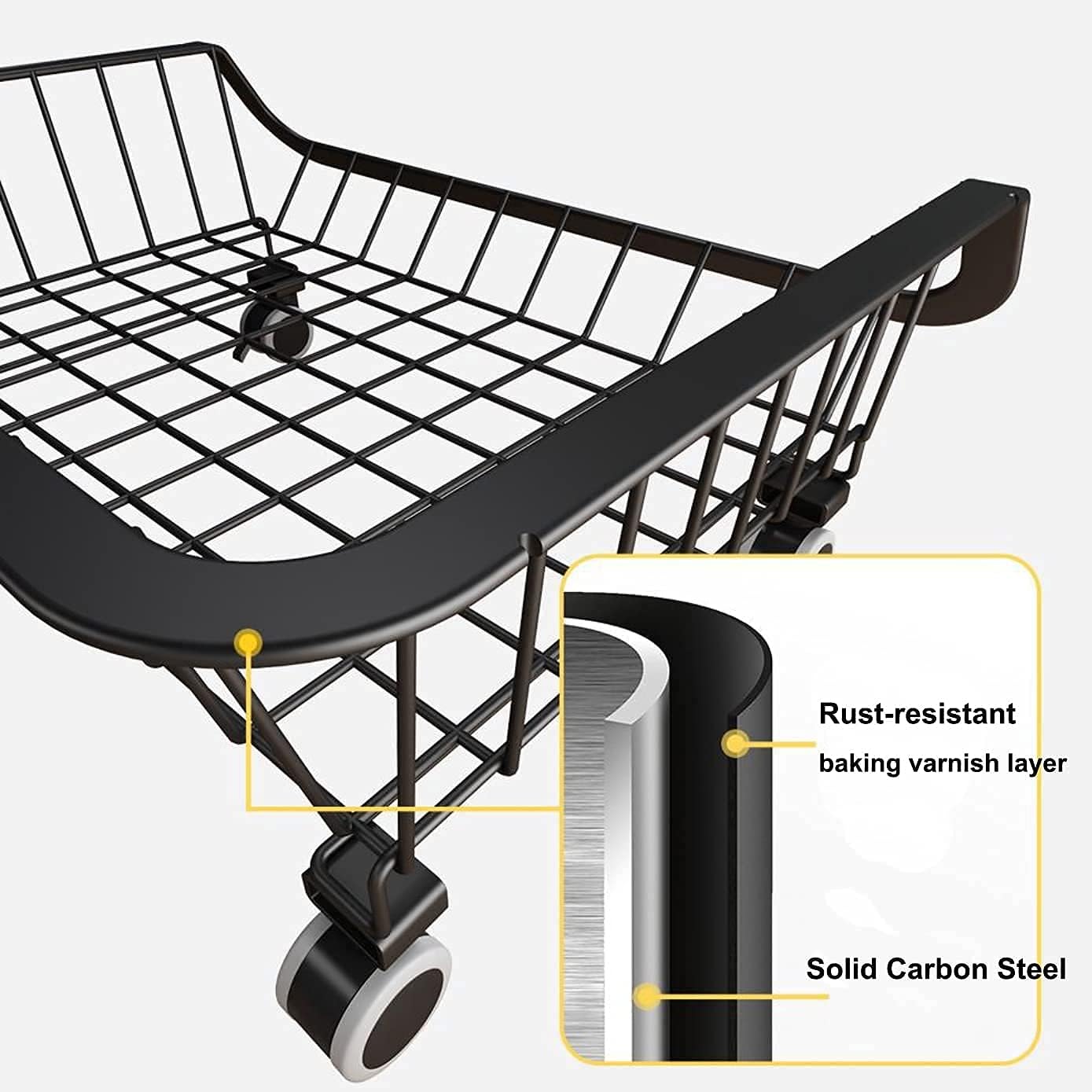 3 Tier Fruit Basket Stand with Wheels, Metal Storage Cart for Kitchen Pantry E464