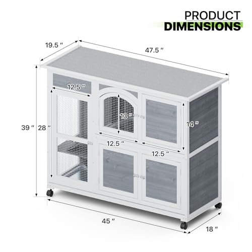 Rabbit Hutch Outdoor 2 Story Bunny Cage with Wheels and Removable Trays F1676