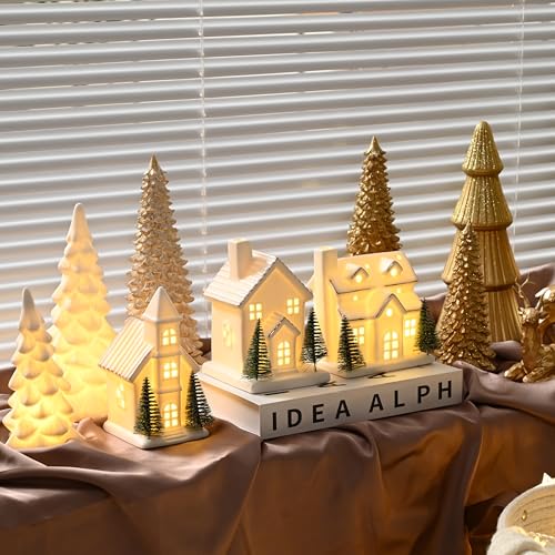 Ceramic Christmas Village Houses with LED Lights, Tabletop Decor R583949