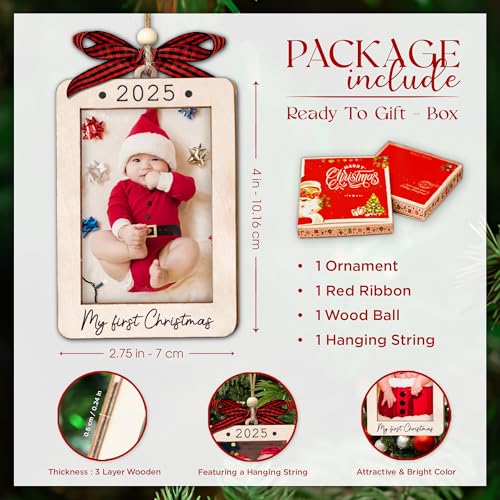 Christmas Ornament Picture Frame - Wooden Landscape Photo Frame for Tree U347