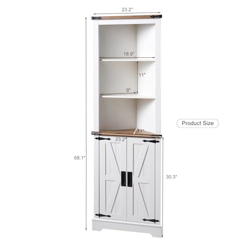 Corner Cabinet with Barn Door Design, Adjustable Shelves V90975