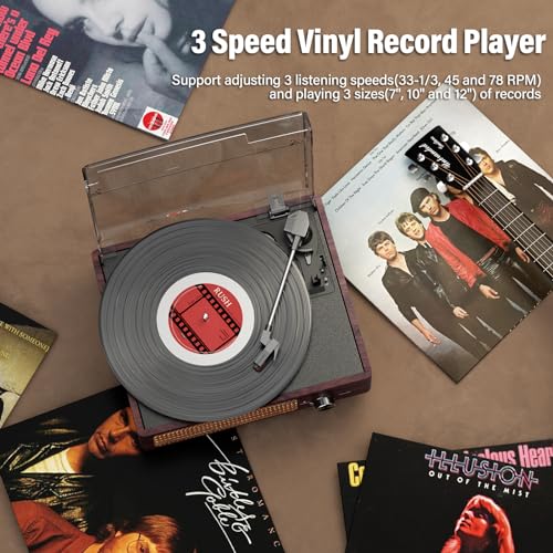 Vinyl Record Player Turntable with Bluetooth and Stereo Speakers, 3 Speed, Portable Retro Design (Orange) D7889