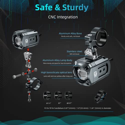Motorcycle Auxiliary LED Light Kit, White/Amber Fog Light with Mount Brackets, Waterproof 60W V553