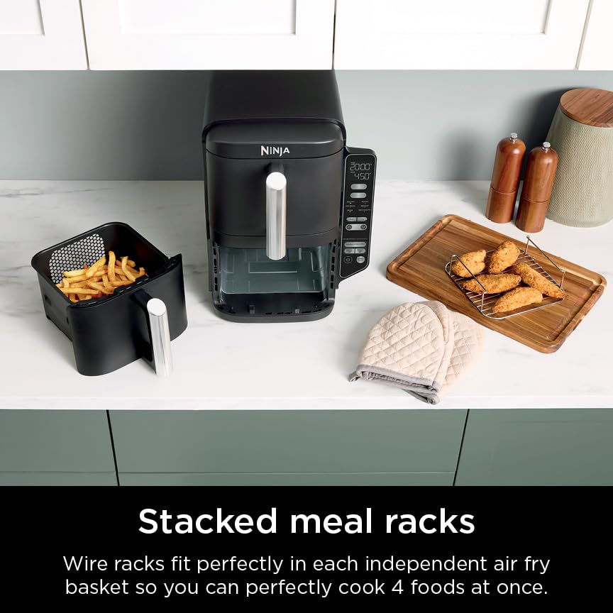 Air Fryer, 8 QT DoubleStack 2-Basket, Space Saving Design, 6-in-1, Roast & Bake, Dishwasher Safe Parts, Black N43591