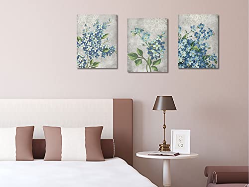 Blue Flowers Canvas Wall Art Floral Blossom Painting Framed for Bedroom Living Room Y754
