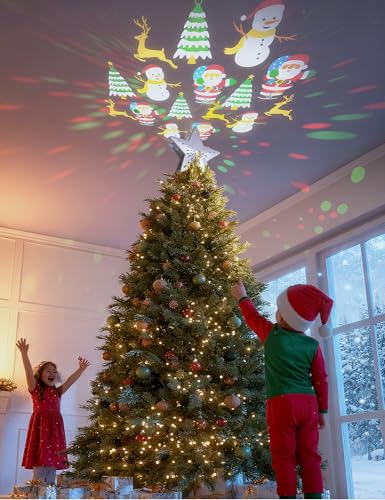 Christmas Tree Topper Lighted Star with 6 Projected Patterns, 3D Hollow Sparkling Star K7783