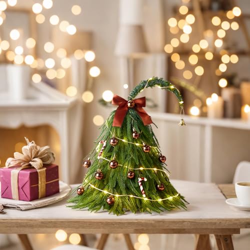 Mini Christmas Tree with 50 LED Lights, 24 Inch Tabletop Prelit Artificial Tree U511