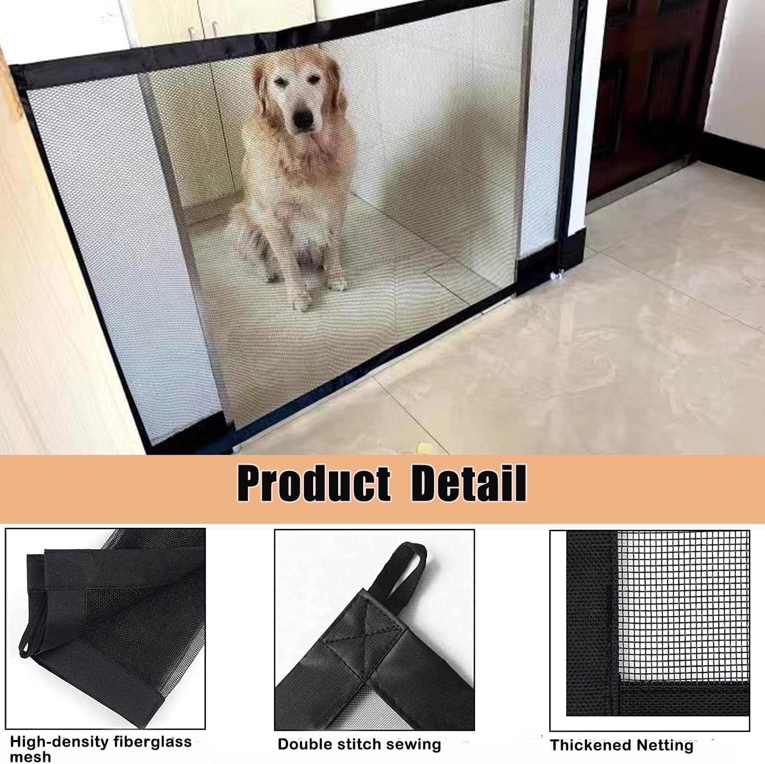Dog Gate for Doorways, Stairs, No Drill Mesh Pet Fence, 43.5" W x 31" H T44728