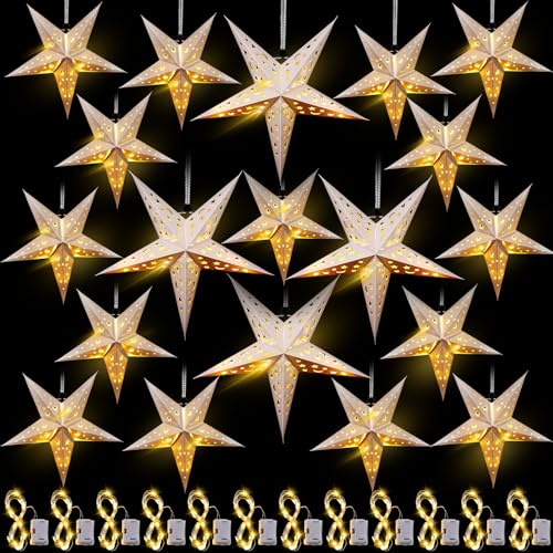 20 Set Christmas Paper Star Lanterns with LED Lights Hanging Decor N8251