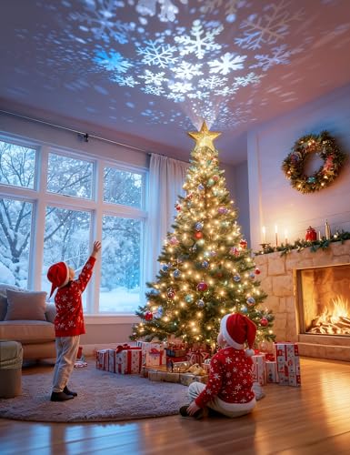Christmas Tree Topper Lighted Star with 6 Projected Patterns, 3D Hollow Sparkling Star K7783