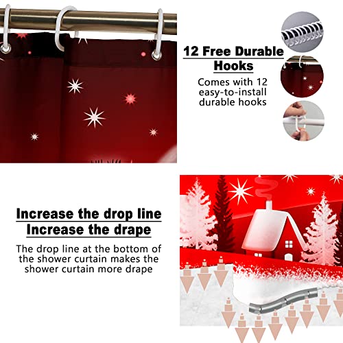 Christmas Bathroom Set with Shower Curtain, Rugs, and Hooks F236