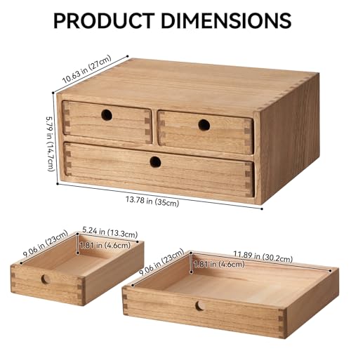 Natural Wooden Desktop Organizer with 3 Drawers I779