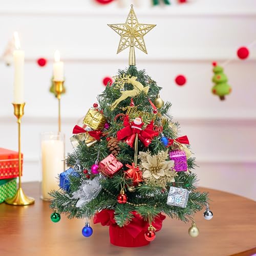 24" Mini Christmas Tree Tabletop Set with LED Lights and Star Treetop Z113832
