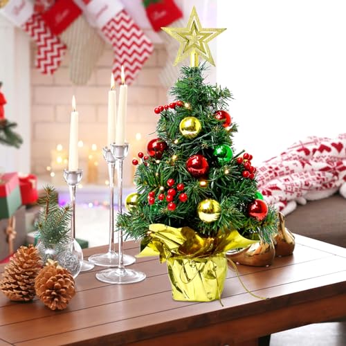 Tabletop Christmas Tree with LED Lights, 22-Inch Pre-Decorated Artificial Tree K796