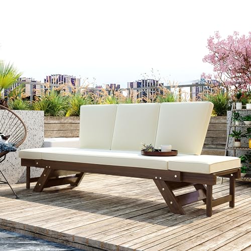 Adjustable Wooden Patio Daybed Sofa with Cushions and Pillows Z282954