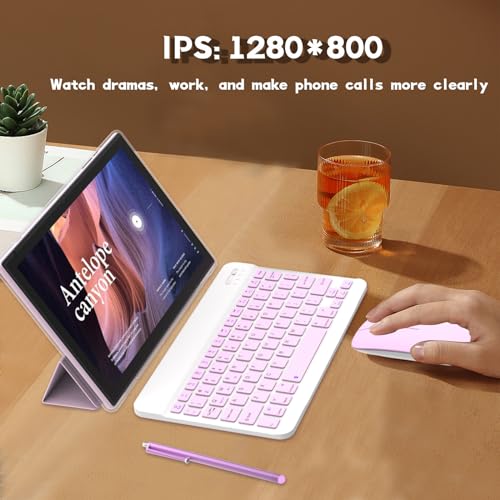 Tablet 10 inch Android 14 with Keyboard Case, Mouse, Stylus, 8GB+64GB, 1280*800 HD Touch Screen, 8MP Dual Camera, Wi-Fi Bluetooth, Blue B613