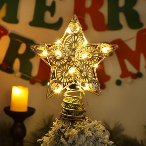 Star Tree Topper with 20 LED Lights, Battery Powered Christmas Decorations W511339