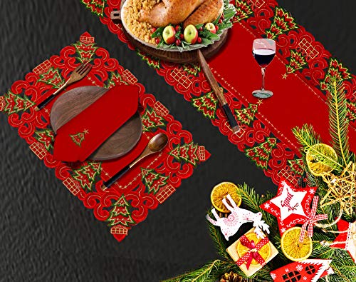 Embroidered Christmas Holly Tree Table Runner, Rectangular 16 x 72 Inch J70567