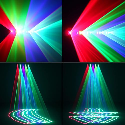 Stage Laser Light, 5 Beam Sound Activated DJ Party Lights with Remote Control P243197