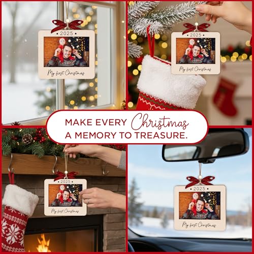 Christmas Ornament Picture Frame - Wooden Landscape Photo Frame for Tree U347
