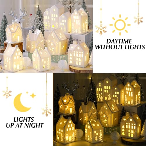 Ceramic Christmas Village Set with LED Houses and Trees X56634