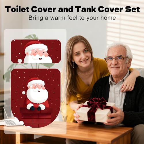 Christmas Toilet Lid Cover, Washable Seat and Tank Protector W1747