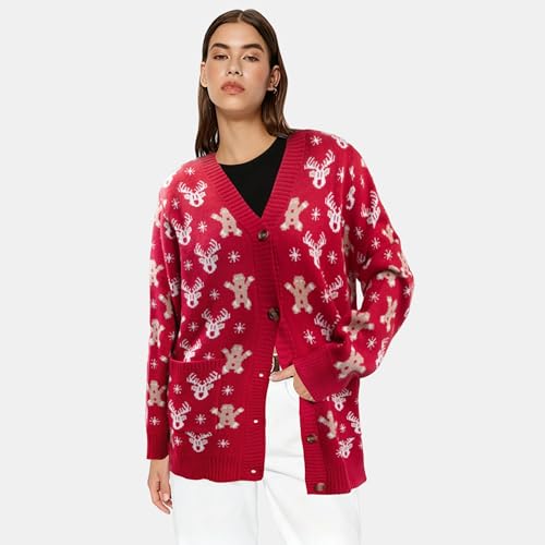 Funny Christmas Cardigan for Women Open Front Knit Coat W4033