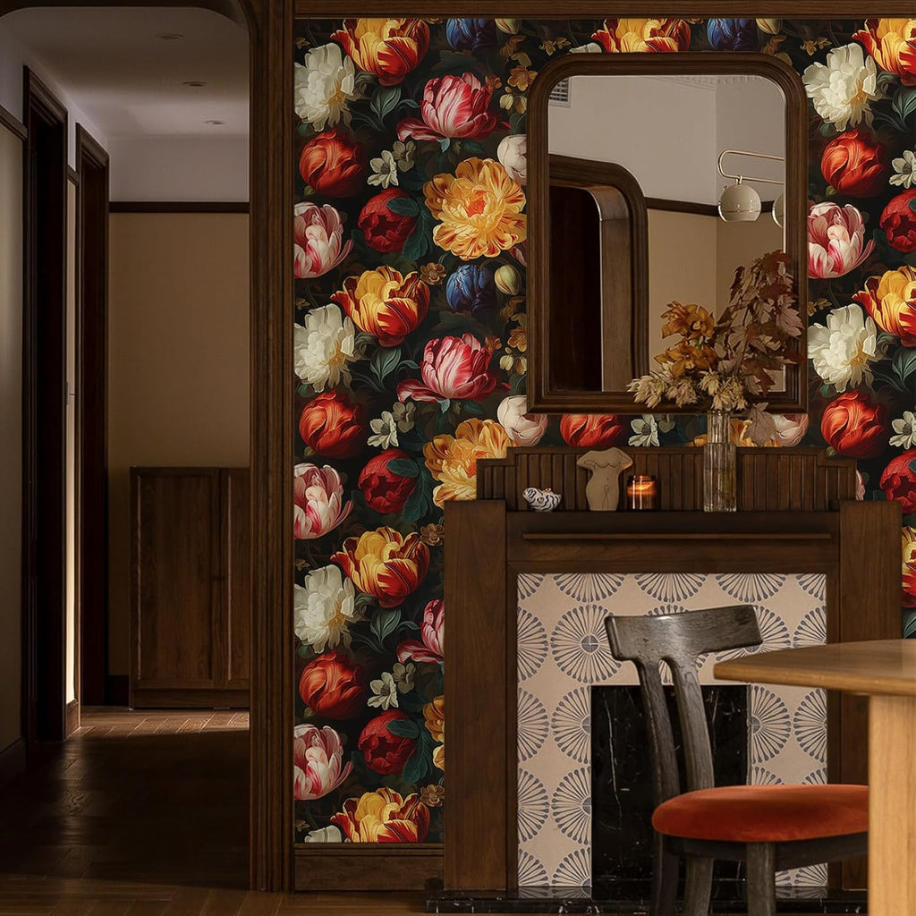 Antique Tulips Floral Peel and Stick Wallpaper for Bedroom Bathroom B6749