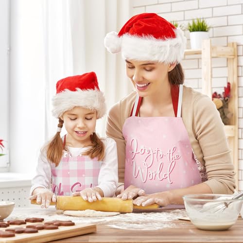 4Pcs Christmas Aprons Pink Xmas Tree Santa Deer Buffalo Plaid Adjustable Kitchen Cooking O6302