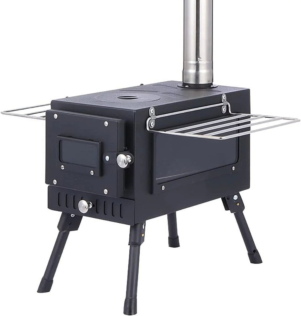 Camping Tent Stove with Window and Chimney Pipe, Portable Wood Burning Stove R987592