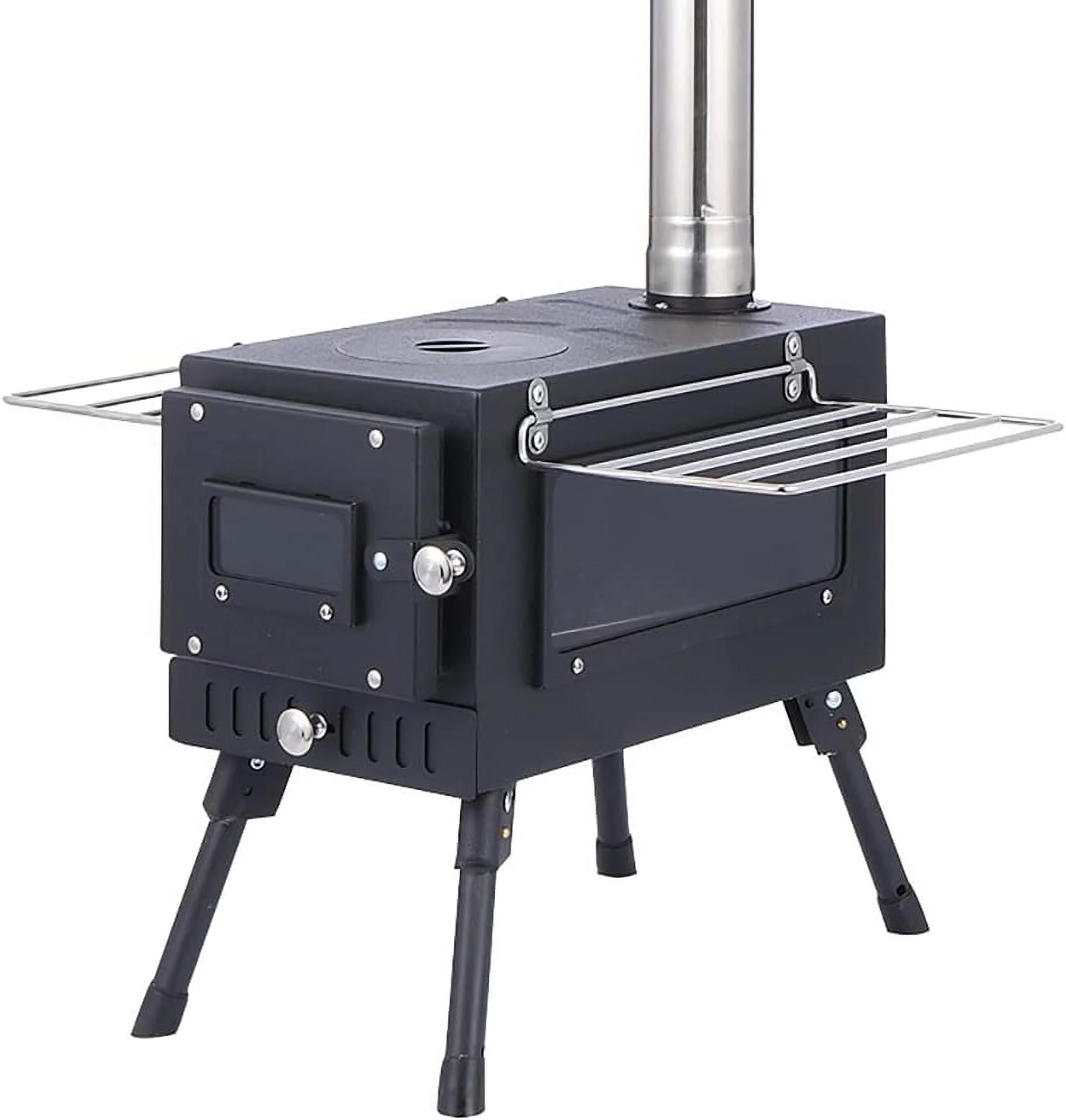 Camping Tent Stove with Window and Chimney Pipe, Portable Wood Burning Stove R987592