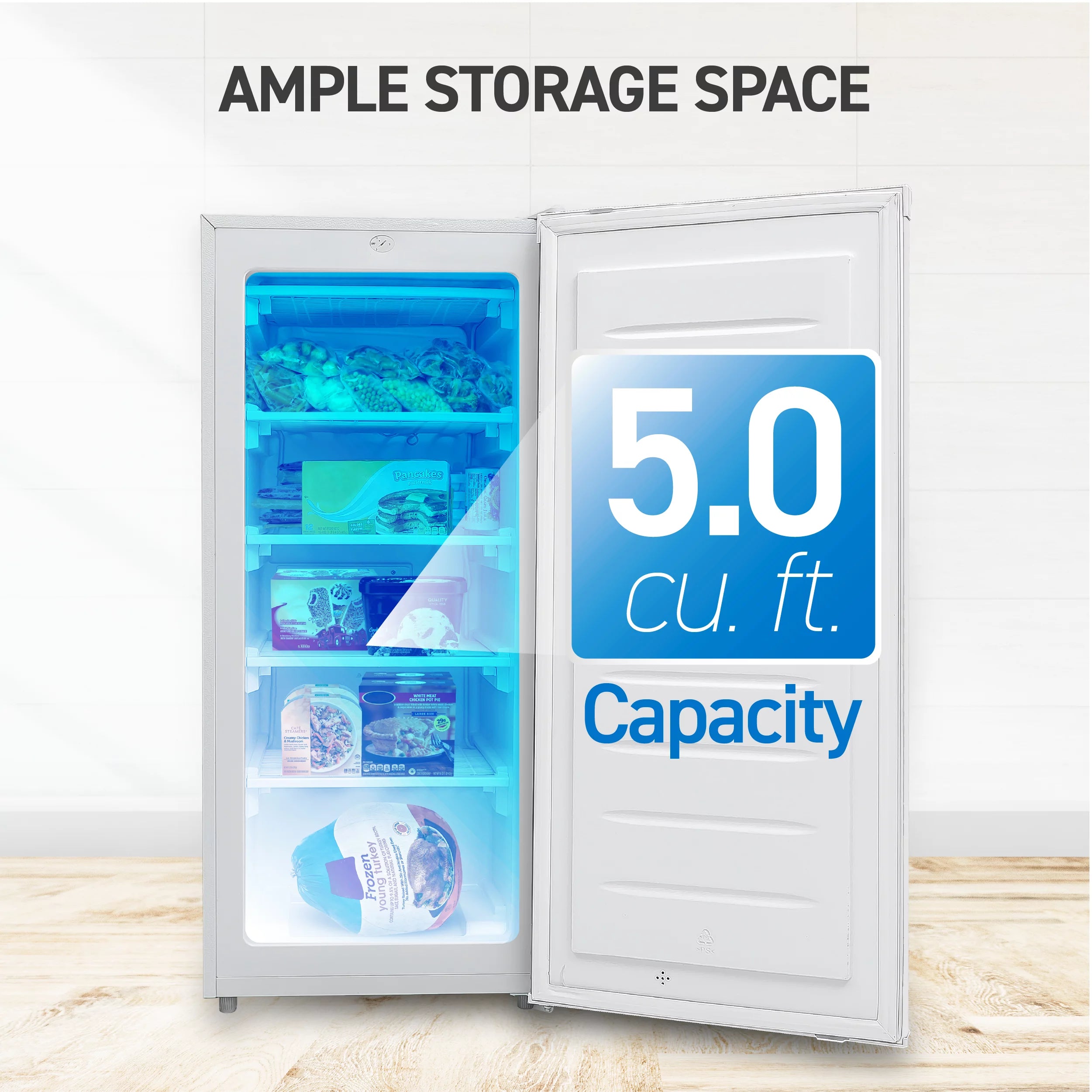 Upright Freezer 5 Cu Ft with Reversible Door, White P7350