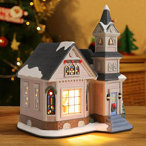 Ceramic Christmas Houses with Warm LED Light Y89884